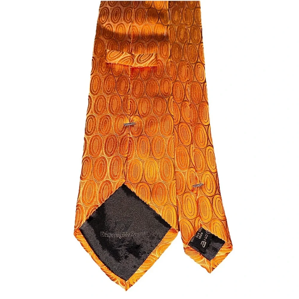 Ermenegildo ZEGNA Men's Silk Necktie ITALY 🇮🇹 Geometric Orange